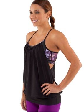 Lululemon No Limits Tank with Sports Bra Black / Spring Has Sprung Size 6